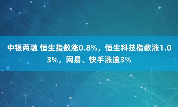 中银两融 恒生指数涨0.8%，恒生科技指数涨1.03%，网易、快手涨逾3%
